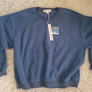 Saltwater Luxe Blue Fleece Sweatshirt XL Follow the Sunshine Graphic NWT